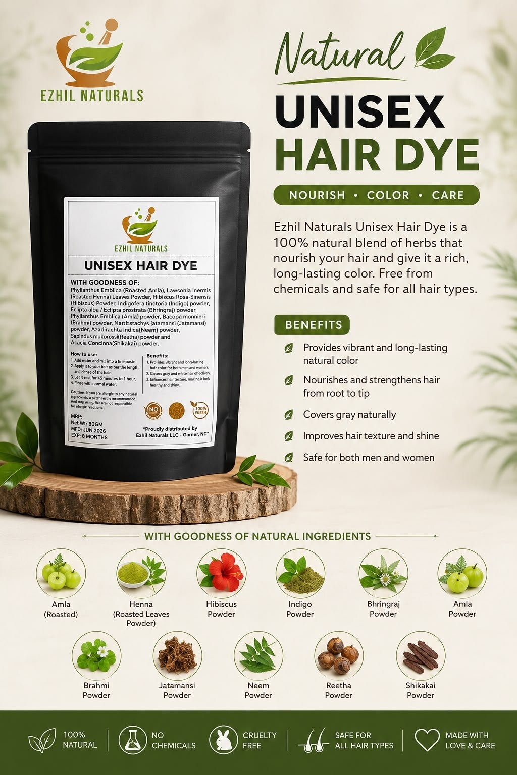 Herbal hair dye / Unisex hair dye (80gms)