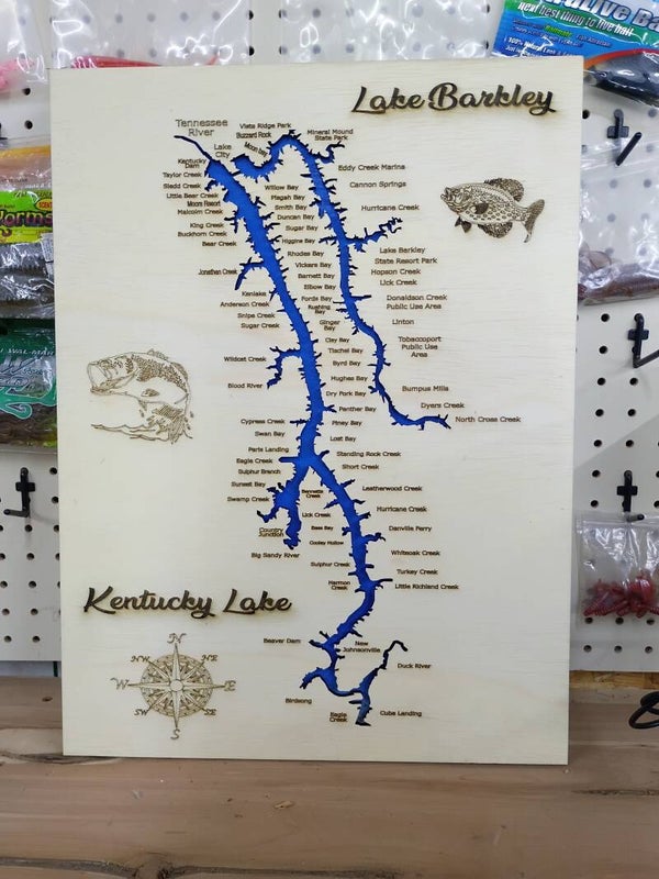 Lake Barkley, Kentucky lake map 15x20