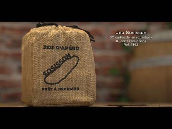Jeu d'Apéro Sosisson, 50 cartes de jeu sous-bock, 10 cartes saucisson