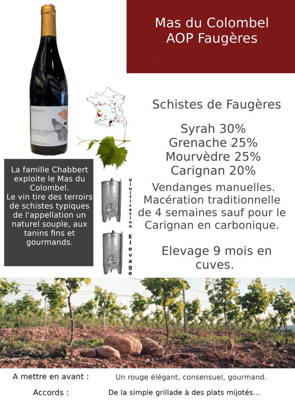 Mas du COLOMBEL Aop Faugères 2022 rouge 75cl
