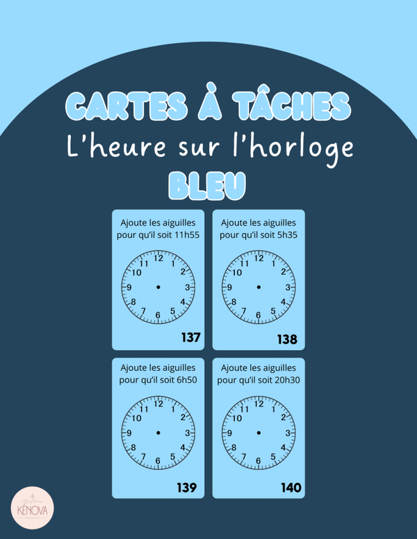 Cartes à tâches - L'heure sur l'horloge - Bleu