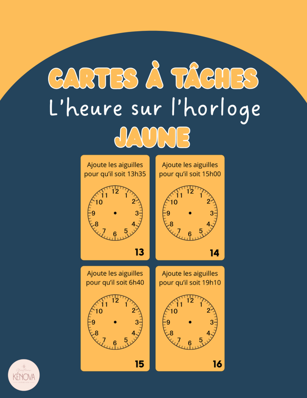 Cartes à tâches - L'heure sur l'horloge - Jaune
