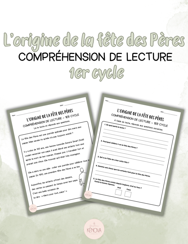 L'origine de la fête des Pères - Compréhension de lecture - 1er cycle