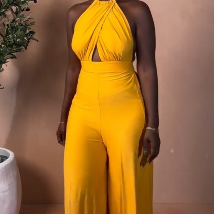 alter neck yellow jumppsuit