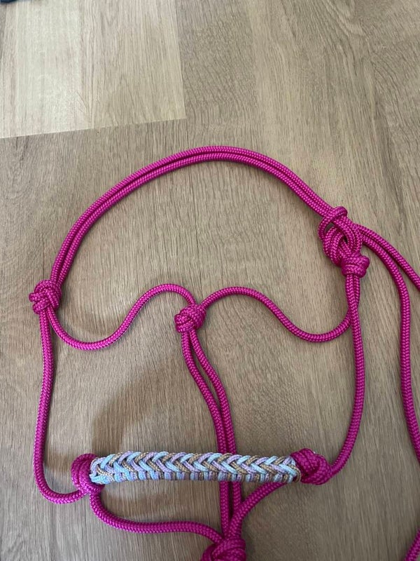 Touwhalster donkerroze, lila paars, baby blauw, beige - gevlochten