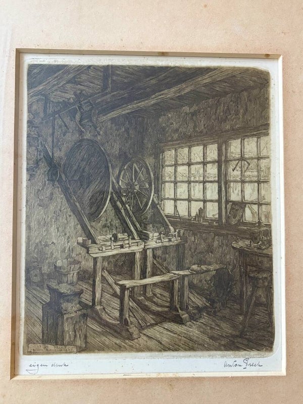 Anton Pieck - " Friesche Klokkenmakerij Joure" Zeldzame Ets, eigen druk