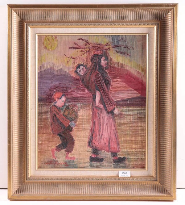 Antoon Kruysen (1898-1977) Olieverf op Board - Moeder met Kinderen