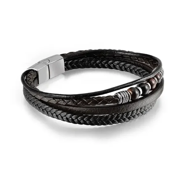 Bracelet cuir et pierres naturelles - Oeil de Taureau - pour Homme