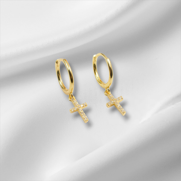 Boucles d'oreilles créoles - Croix - Plaqué Or