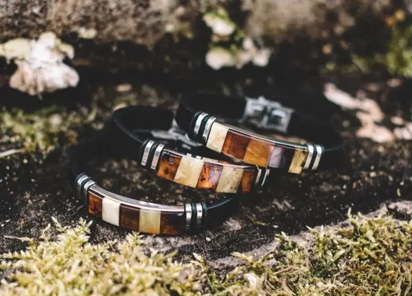 Bracelet en cuir - Ambre de la Mer Baltique - pour Homme