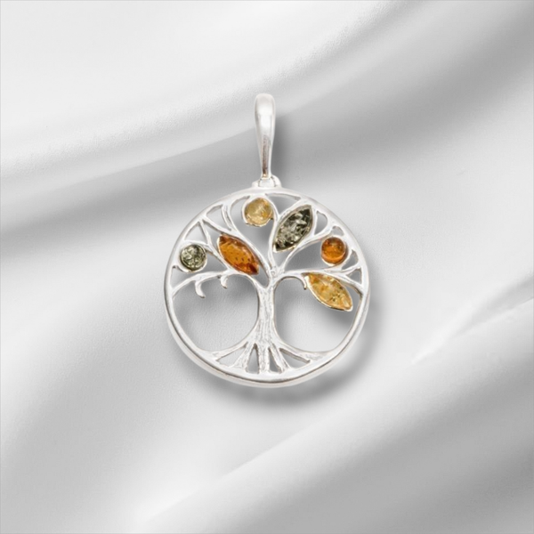 Pendentif Arbre de vie - Ambre multicolore de la Mer Baltique
