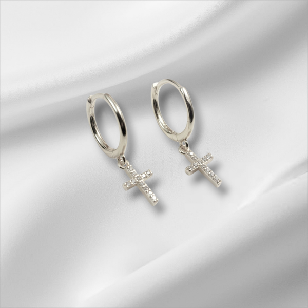 Boucles d'oreilles créoles - Croix - Argent