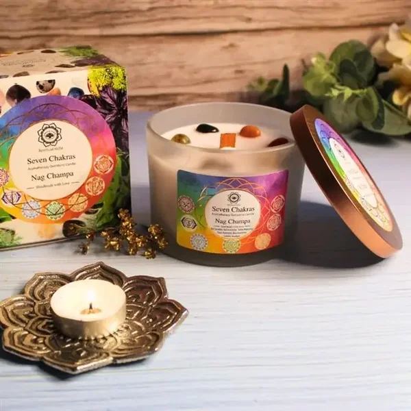 Bougie pierres et senteurs - 7 Chakras - Nag Champa - 256g