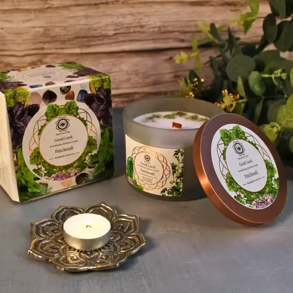 Bougie pierres et senteurs - "Chance et Equilibre" - Patchouli - 256g