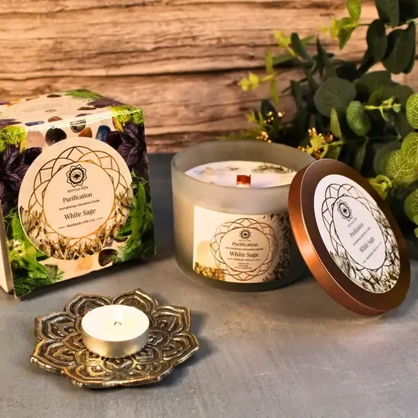 Bougie pierres et senteurs - "Purification et Clarté" - Sauge blanche - 256g
