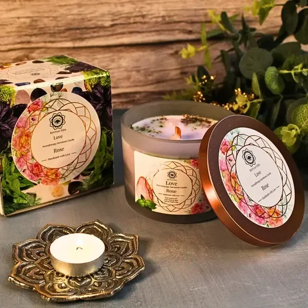 Bougie pierres et senteurs - "Harmonie et Amour de soi" - Rose - 256g