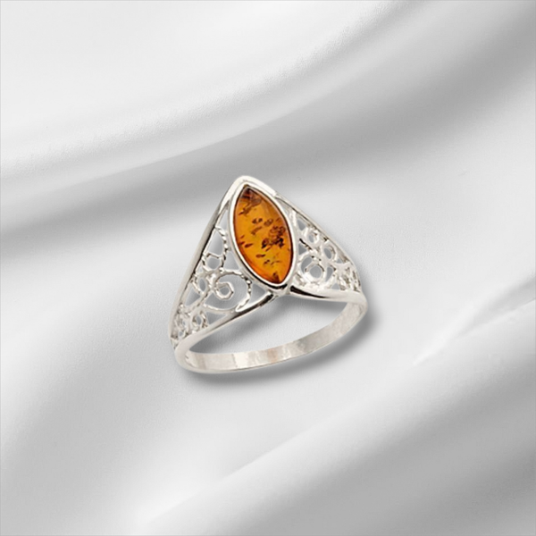 Bague Argent et Ambre cognac de la Mer Baltique