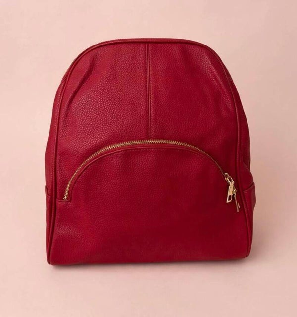 Bag - Scarleton Red Pebbled Zip Backpack Purse