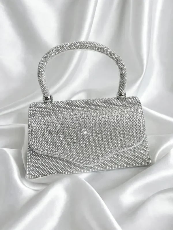 0096 Bag - Silver Metallic Rhinestone Crystal, Bag Chain Strap Very Small