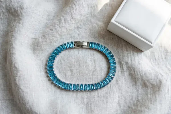 0164 Jewelry - Aqua Baguette Tennis Bracelet - Silver