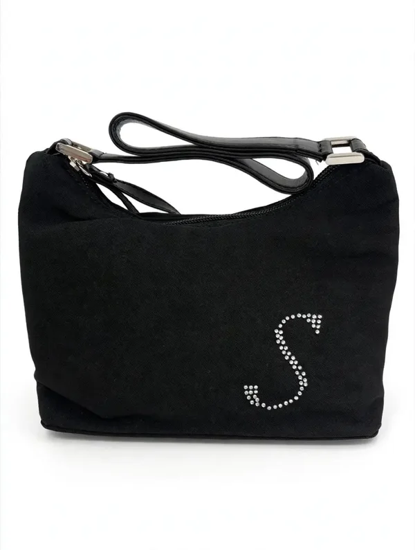 0195 - Black - Rhinestone Initial S Mini Baguette