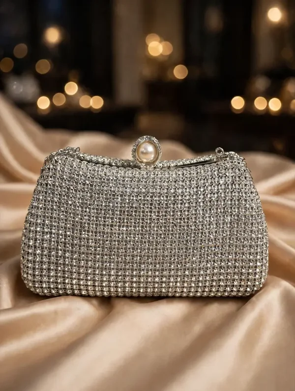 0236 Bag -  Silver Crystal Evening Clutch - Bling Crossbody - As-Is Bargain