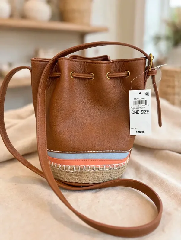 0220 Bag - Striped Bucket Crossbody - Tan