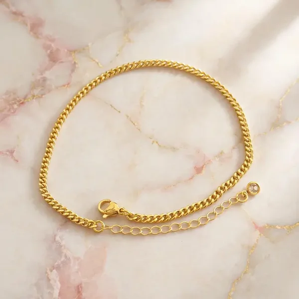 0234 Jewelry - Gold Tone Curb Chain Bracelet/Anklet  Adjustable Lobster Clasp