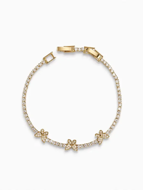 0249 - Triple Butterfly Tennis Bracelet — Gold