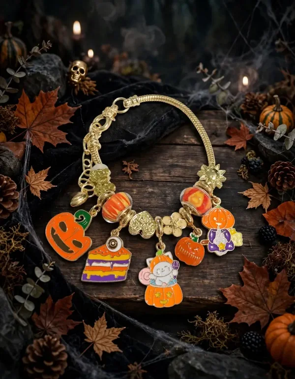 0125 Halloween - Gold Tone Halloween Bracelet