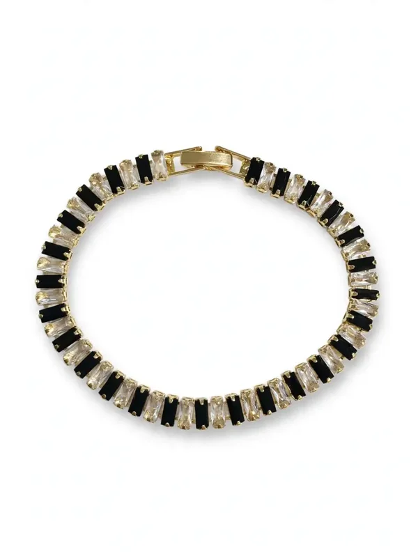 0262 Bracelet - Black and Clear Crystal Tennis Bracelet in gold tone