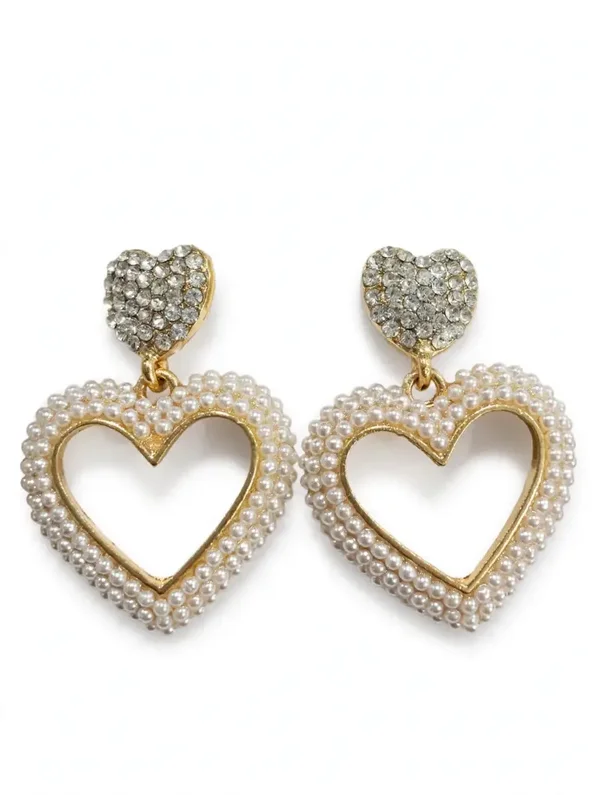0303 Jewelry - Pearl Double Heart Drop Earrings