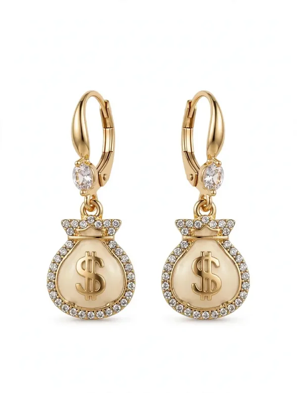0302 Jewelry - Money Bag Pavé Drop Earrings