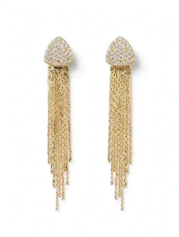 0301 Jewelry - Pavé Teardrop Chain Tassel Earrings