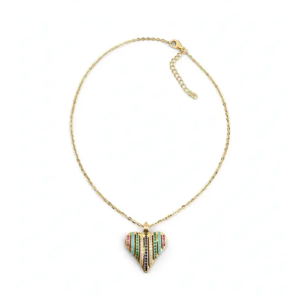 0313 Jewelry - Rainbow Pavé Heart Necklace – Gold Tone
