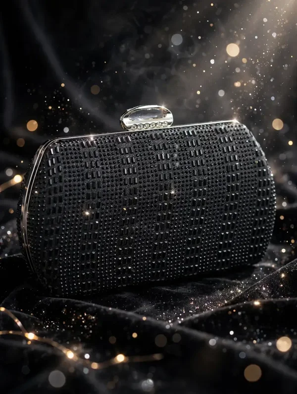 C Bag - Black Crystal Rhinestone Oval Clutch - Evening Sparkle