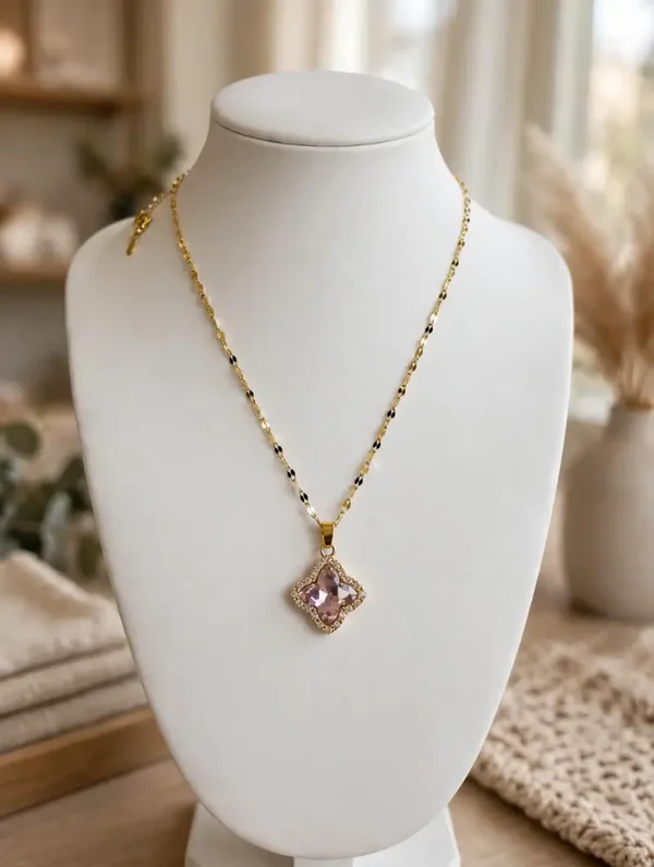 0346 Jewelry - Blush Clover Halo Necklace – Gold