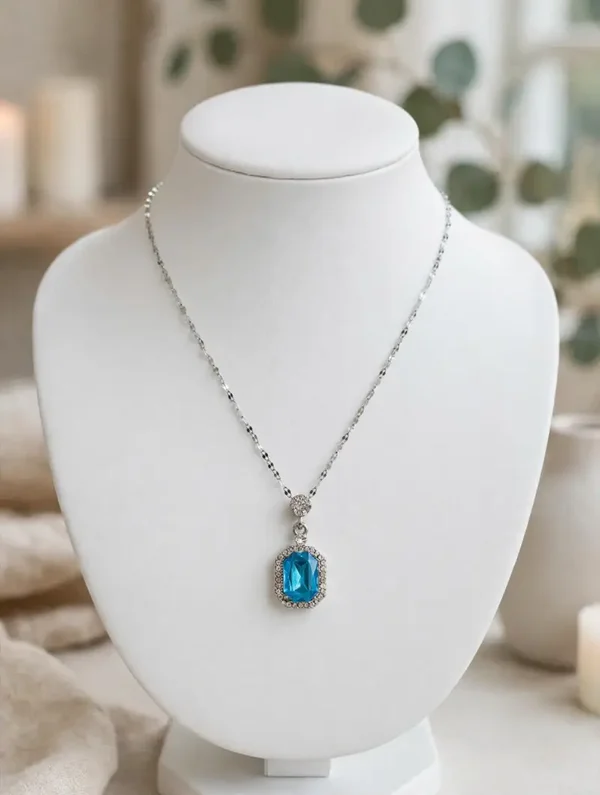 0340 Jewelry - Aqua Halo Pendant Necklace – Silver