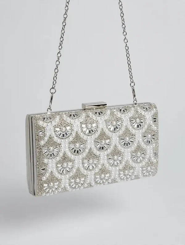 0327 Bag - Silver Pearl Art Deco Clutch
