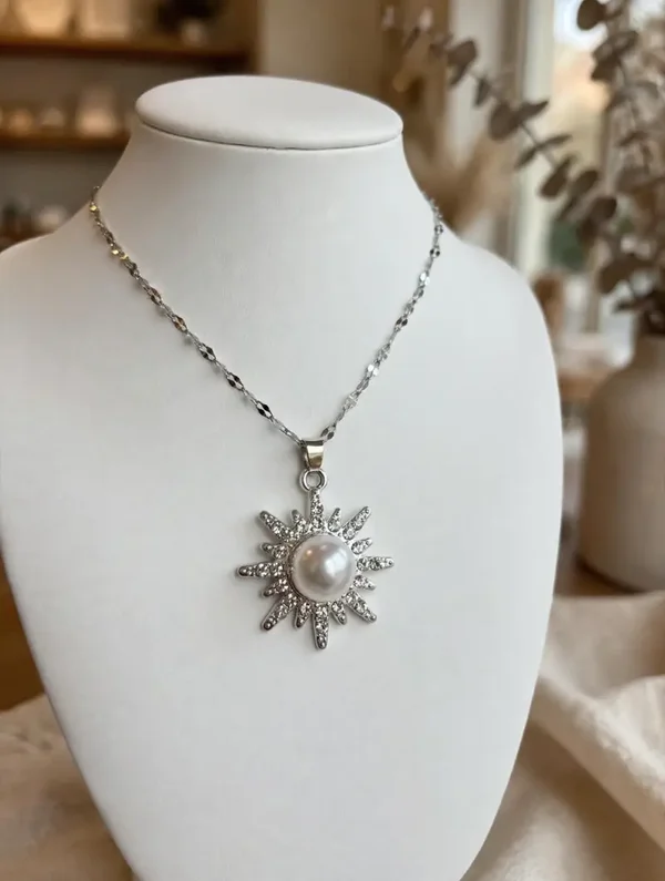 0348 Jewelry - Pearl Sunburst Necklace – Silver