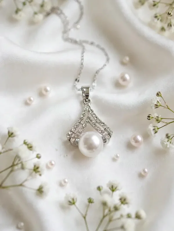 0374 Jewelry - Chevron Crystal Pearl Necklace