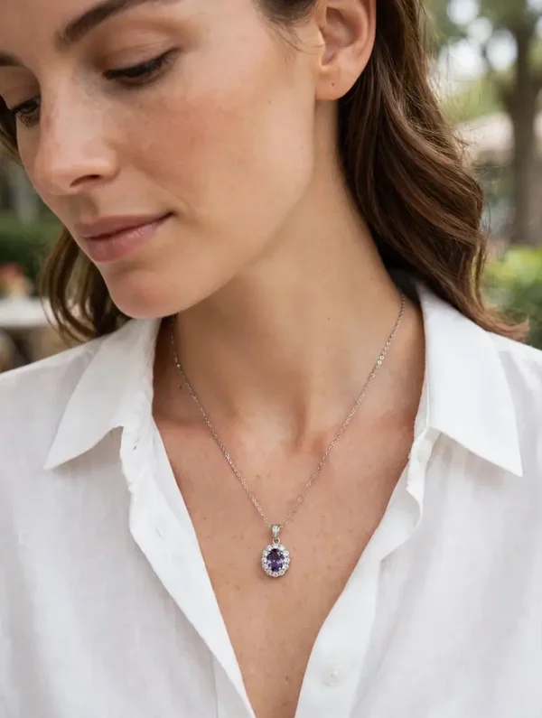 0394 Jewelry - Royal Violet Oval Halo Necklace