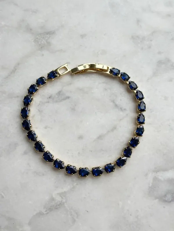 0397 Jewelry - Sapphire Teardrop Tennis Bracelet — Gold