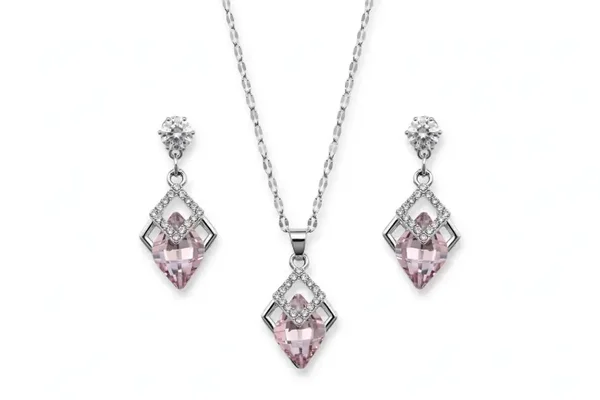 0392 Jewelry - Blush Geo Heart Set — Earrings + Necklace