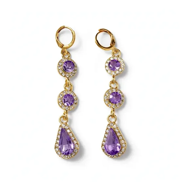 0404 Jewelry - Amethyst Royal Drop Earrings - Gold & Purple