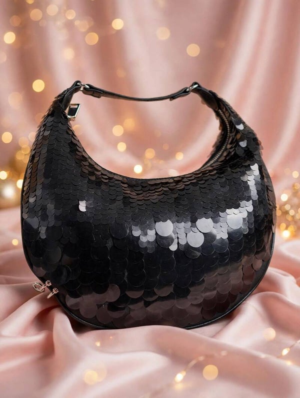 0363 Bag - : I.N.C. Sequin Crescent Hobo Bag - Black - NWT