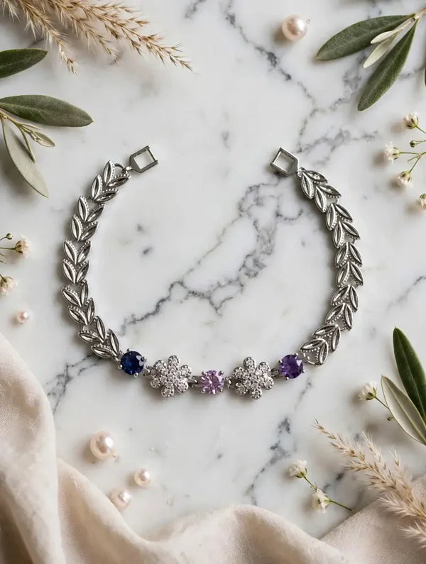 0400 Jewelry - Silver Garden Flower Bracelet — Blue Pink Purple