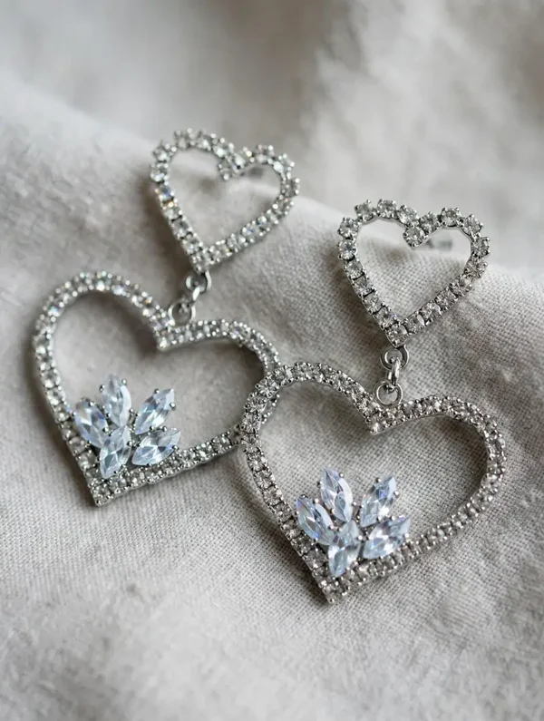 0389 Jewelry - Double Heart Crystal Drop Earrings