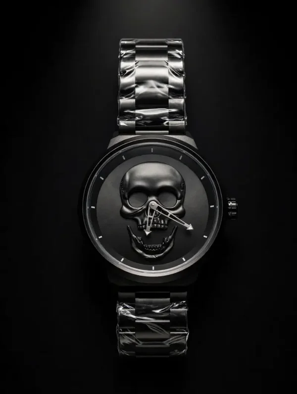 0479 Watch - BIDEN Black Skull Statement Watch - Brand New in Box