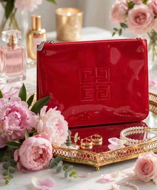 0495 Bag  - Givenchy Red Patent Makeup Pouch Bag Case with Brush